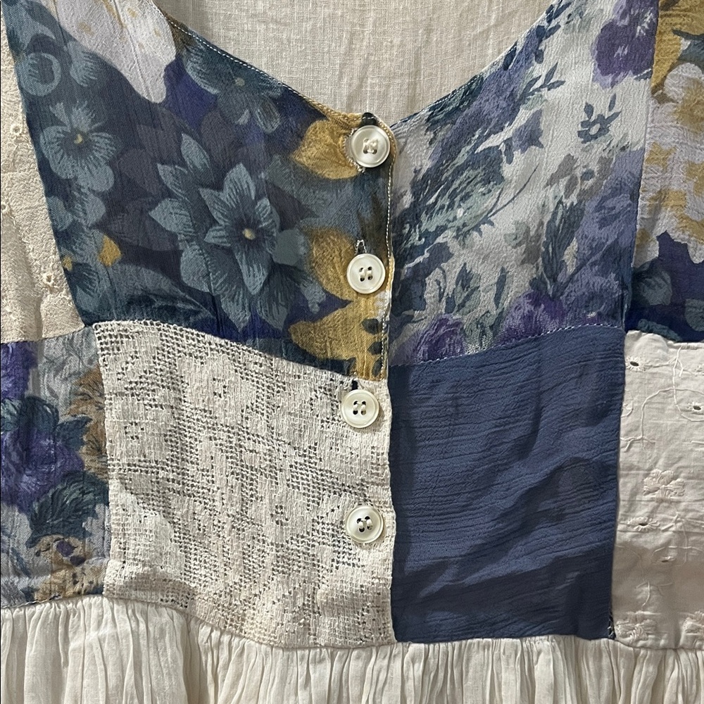 Vintage 90s Tribes Patchwork Floral Cream Peasant Boho Eclectic Festival Medium - Picture 3 of 17